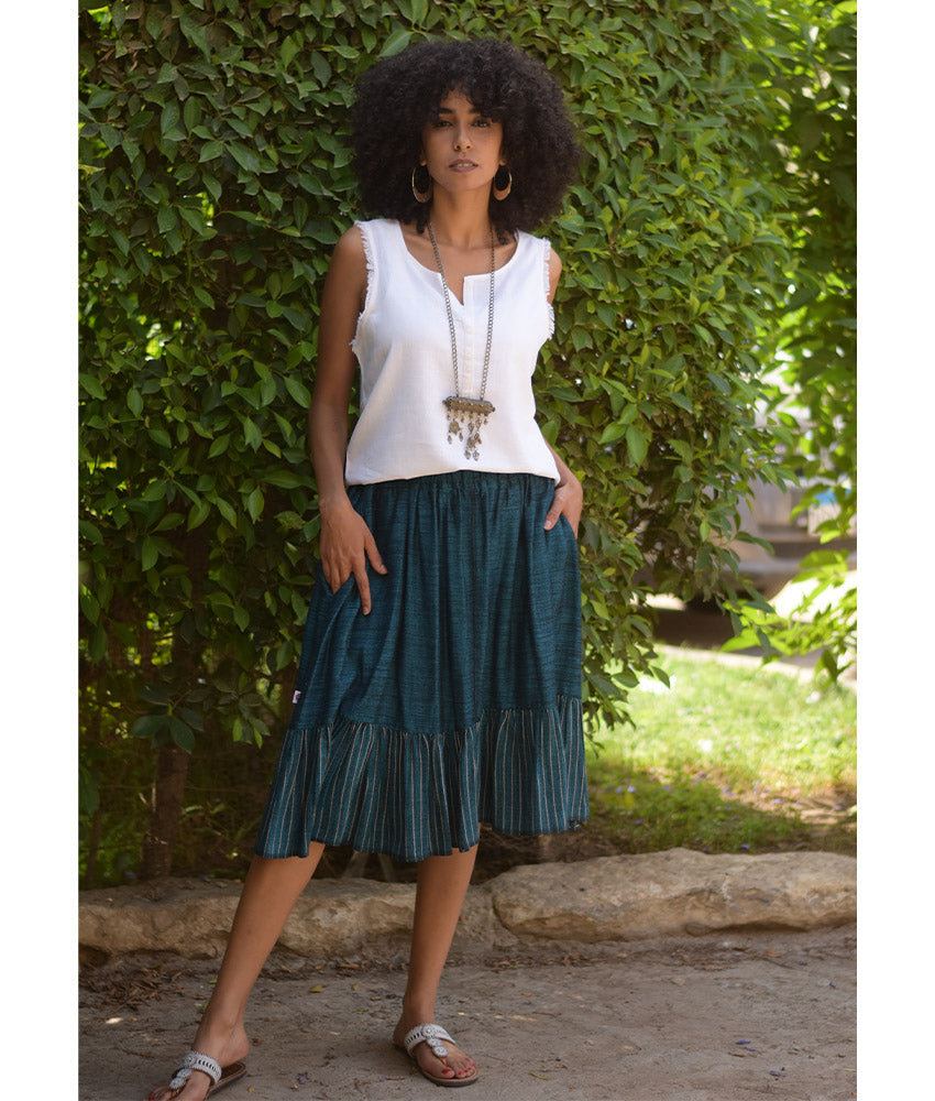 Dark Teal Handwoven Short Ruffle Skirt