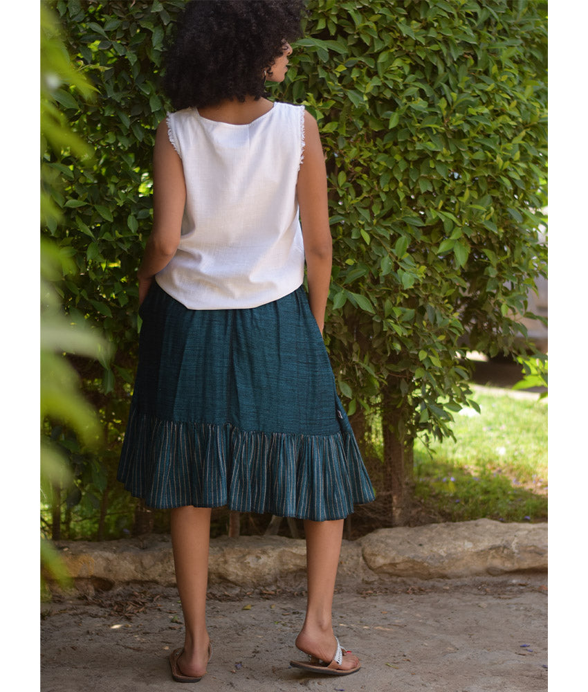 Dark Teal Handwoven Short Ruffle Skirt handmade in Egypt & available at Jozee Boutique.