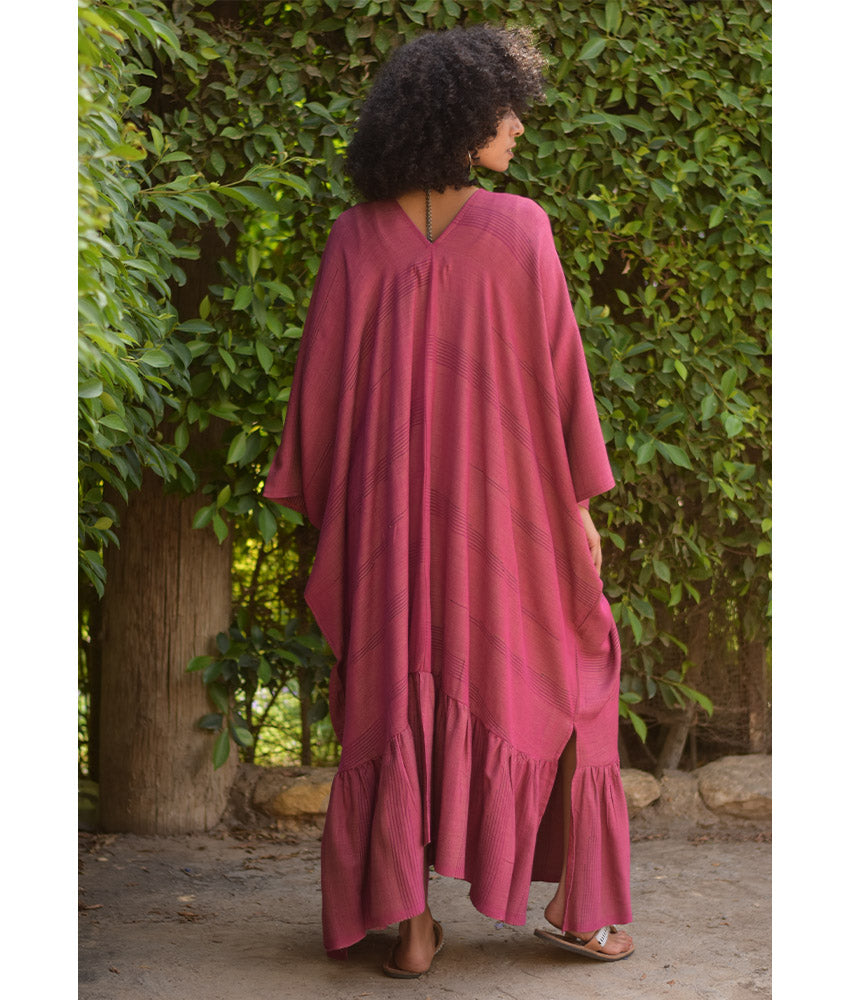 Dark rose Handwoven Ruffle Kaftan handmade in Egypt & available at Jozee boutique