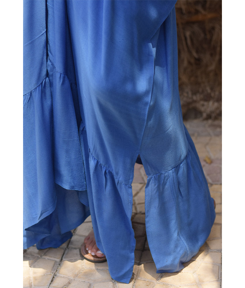Royal Blue Handwoven Ruffle Kaftan handmade in Egypt & available at Jozee boutique