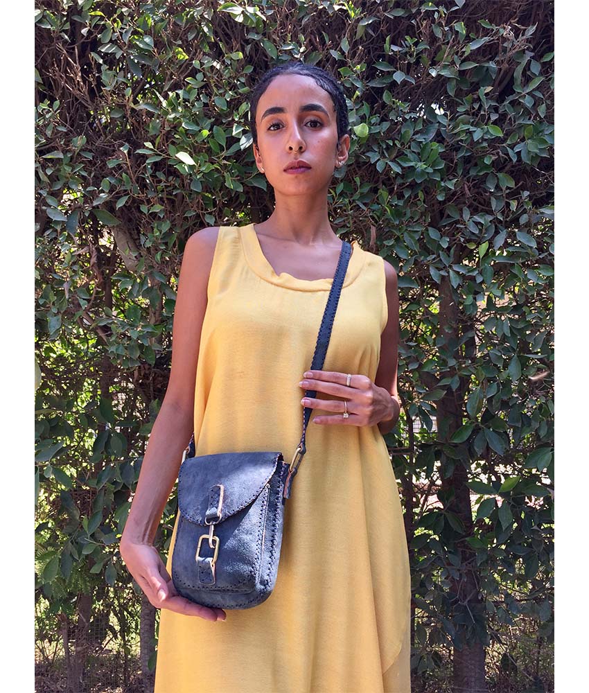 Grey Genuine Leather Cross Bag handmade in Egypt & available at Jozee Boutique.