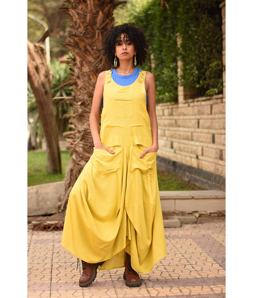 Mustard Linen Sleeveless Salodress handmade in Egypt & available at Jozee boutique