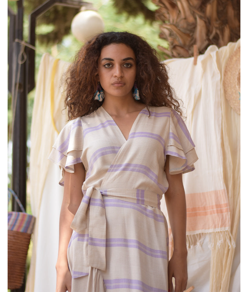 Beige & Purple Handwoven Spiral Dress handmade in Egypt & available at Jozee Boutique.