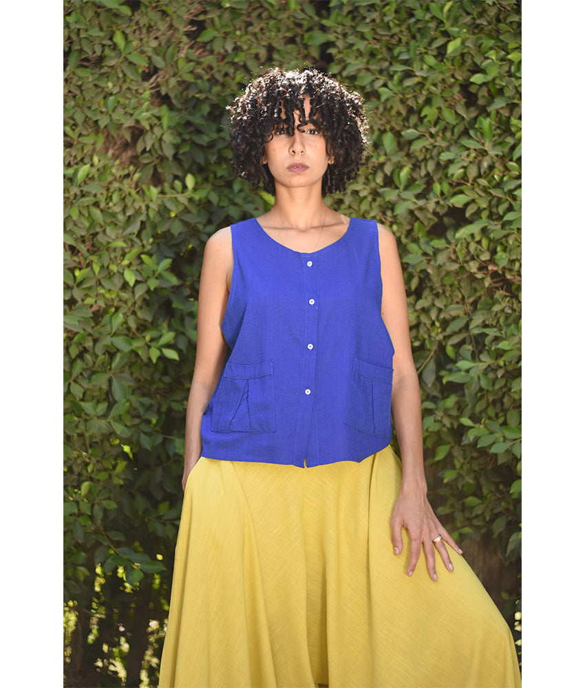 Electric Blue Linen Top handmade in Egypt & available in Jozee boutique