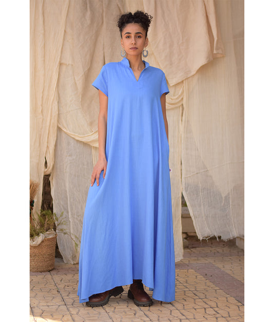 Denim Blue Linen Japanese Dress made in Egypt & available in Jozee boutique
