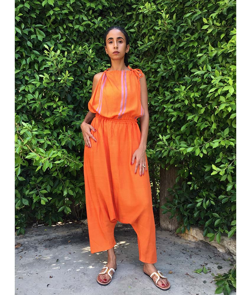 Orange Adjustable Viscose Jumpsuit handmade in Egypt & available in Jozee boutique