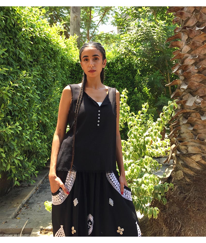Black Linen Top handmade in Egypt & available in Jozee boutique