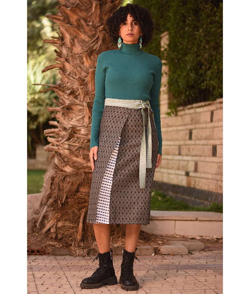 Multicolored Silk and Cotton Loom Woven Midi Wrap Skirt handmade in Egypt & available at Jozee Boutique.