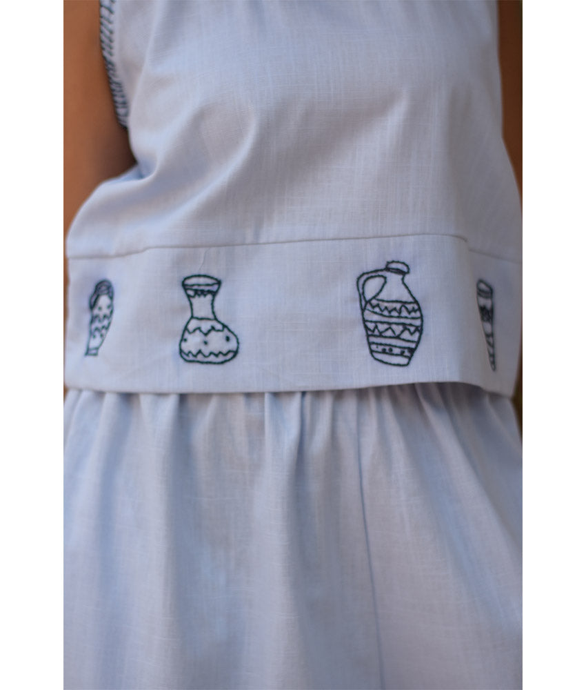 Baby blue Cotton Set with Hand Embroideries handmade in Egypt & available at Jozee Boutique.