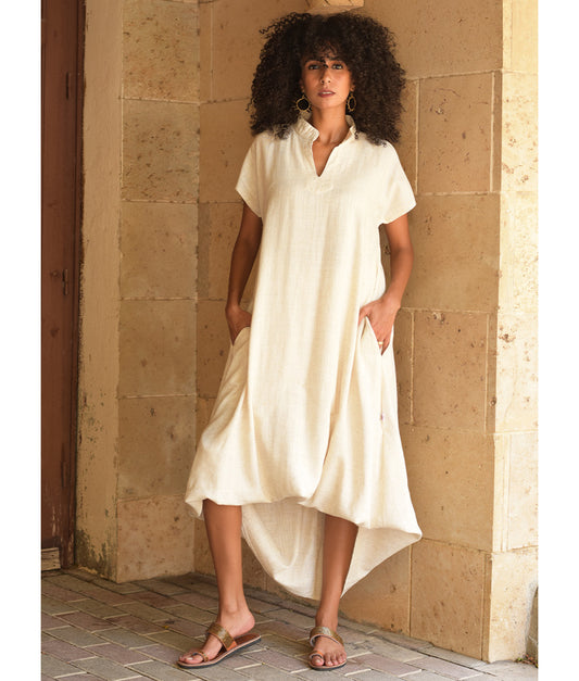 Off White Linen Adjustable Dress