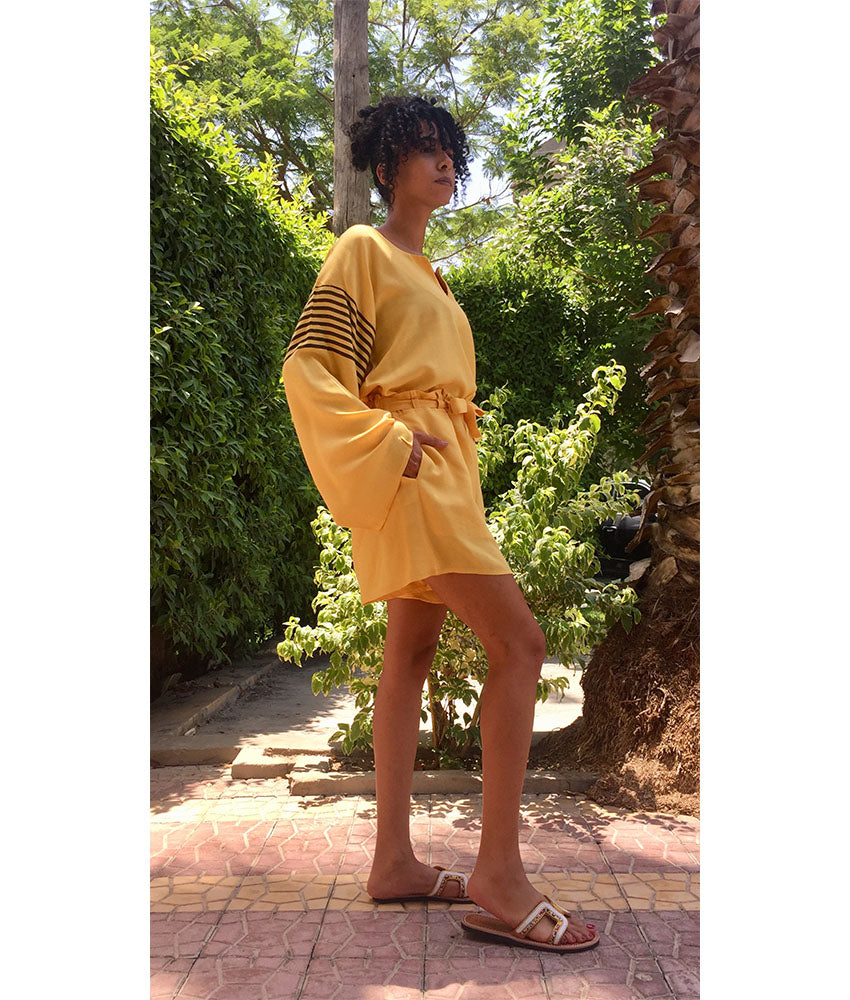 Yellow Adjustable Viscose Shorts handmade in Egypt & available in Jozee boutique