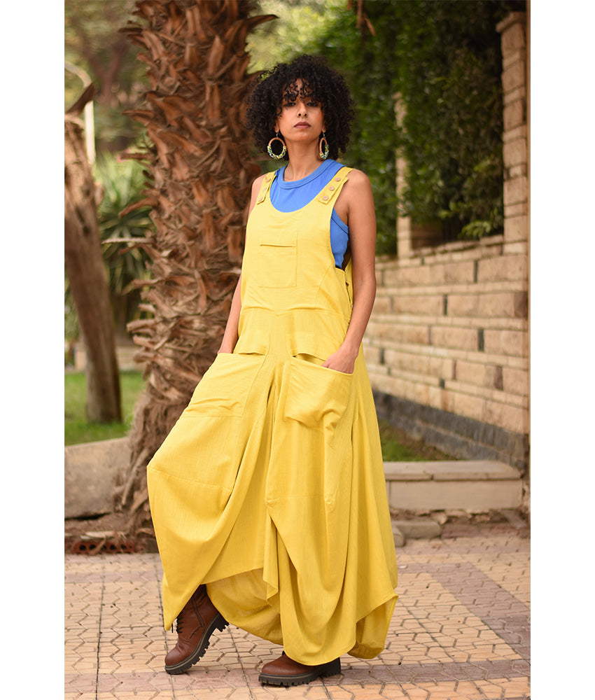 Mustard Linen Sleeveless Salodress handmade in Egypt & available at Jozee boutique