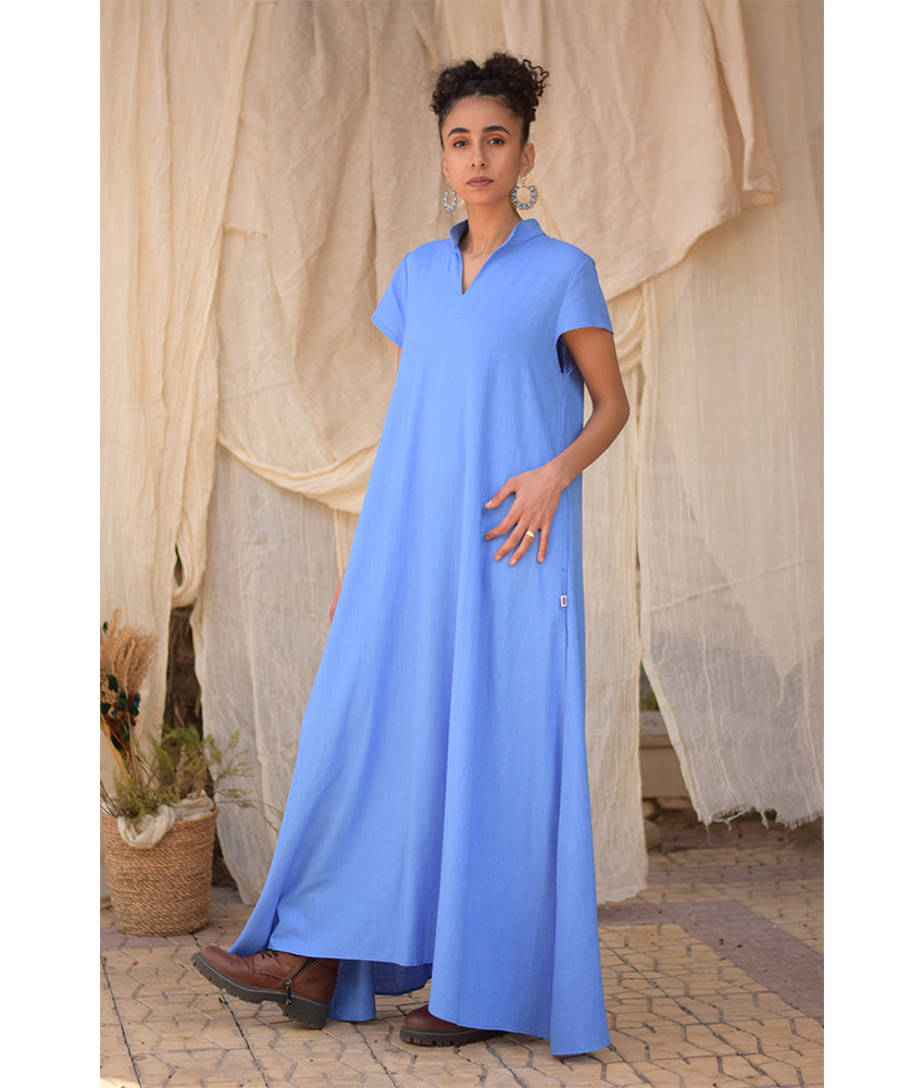 Denim Blue Linen Japanese Dress made in Egypt & available in Jozee boutique