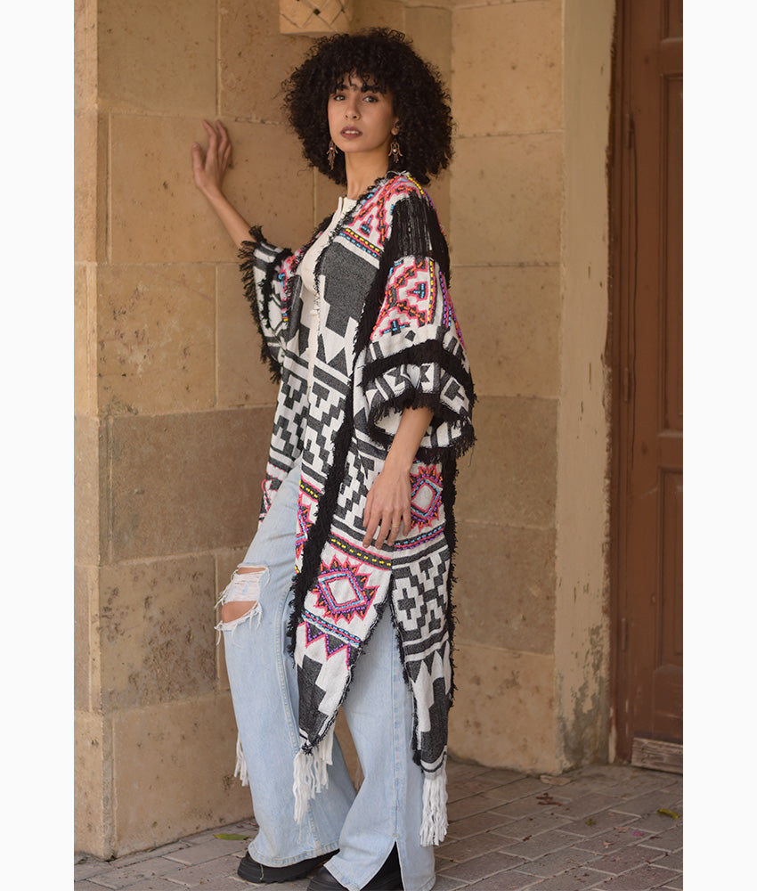Black & White Beaded Kimono
