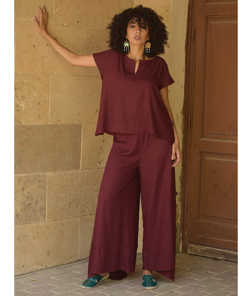 Burgundy Linen Relaxed Top handmade in Egypt & available at Jozee boutique