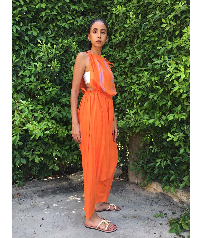 Orange Adjustable Viscose Jumpsuit handmade in Egypt & available in Jozee boutique