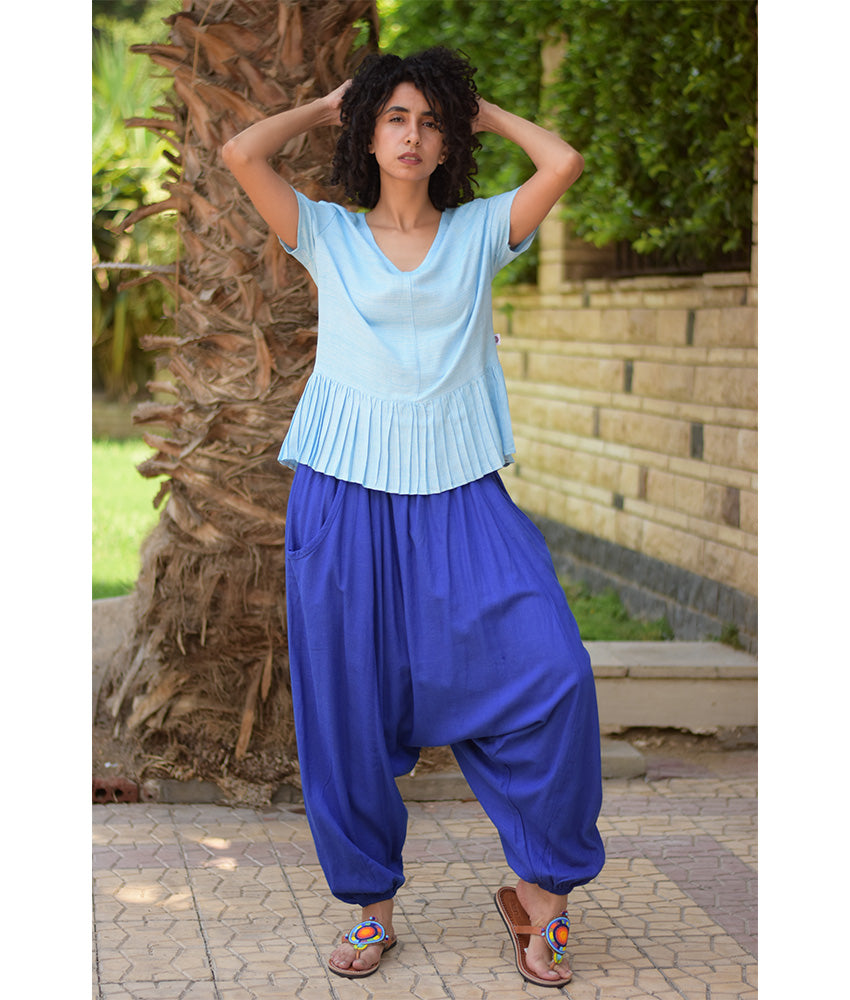 Baby Blue Handwoven Ruffle Top handmade in Egypt & available in Jozee boutique
