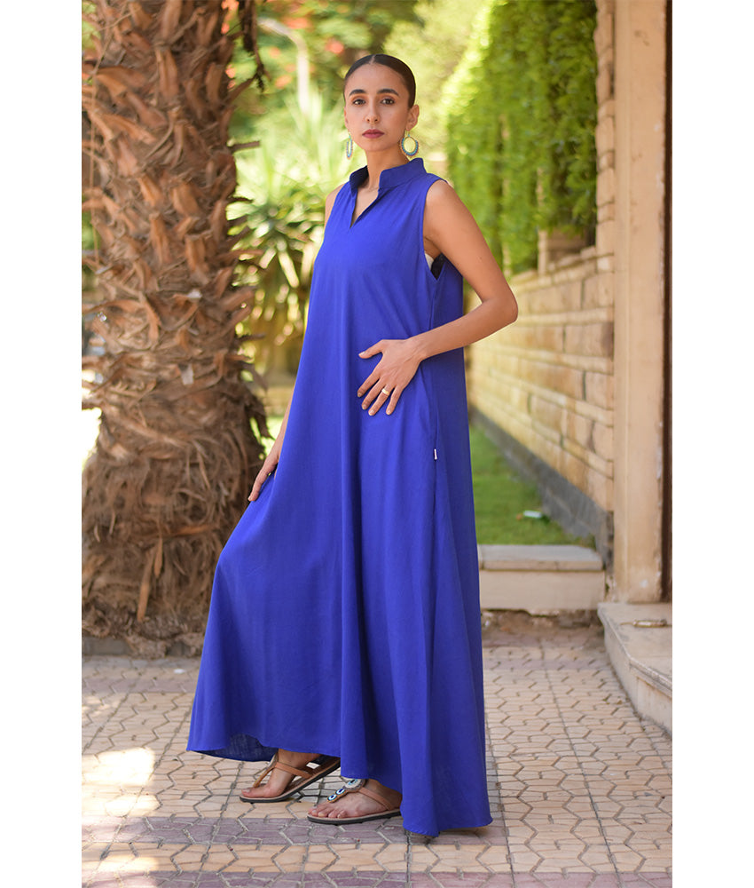 Electric blue Linen Japanese Dress made in Egypt & available in Jozee boutique