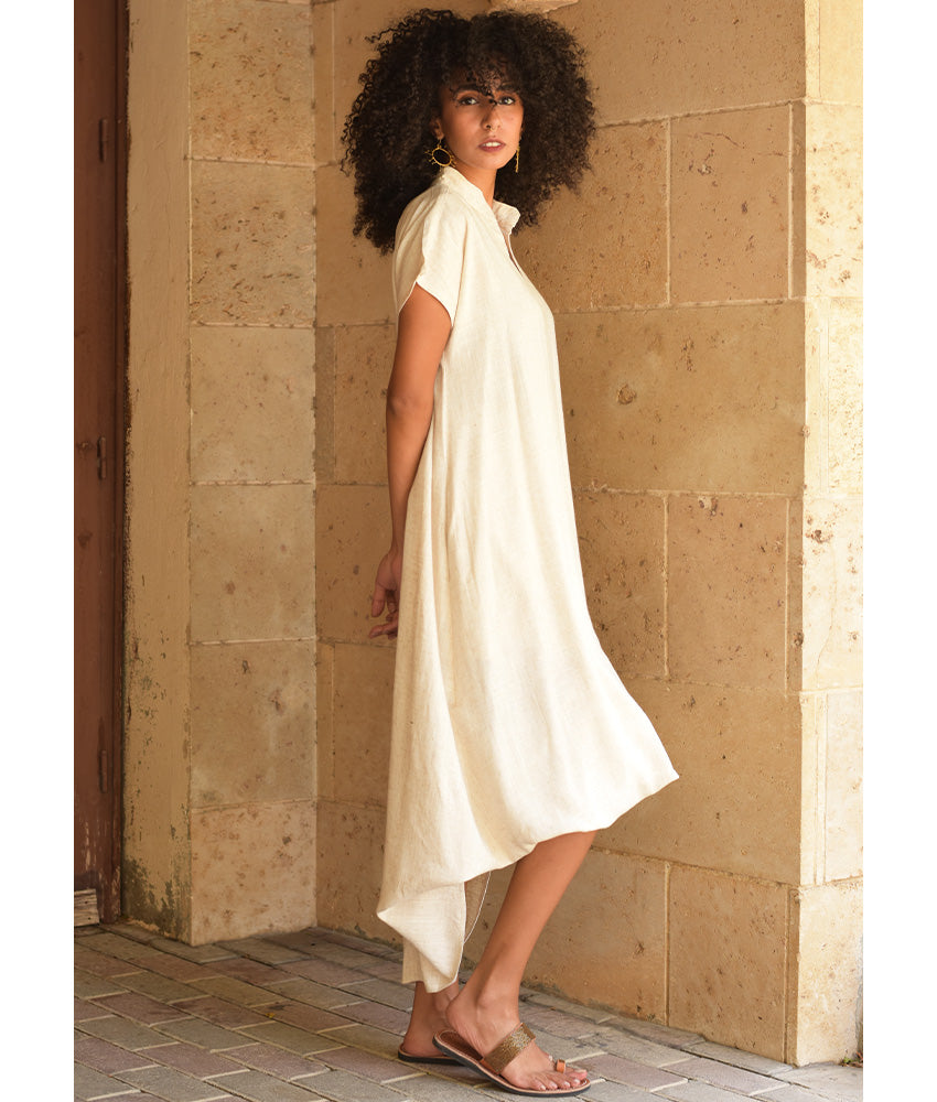 Off White Linen Adjustable Dress