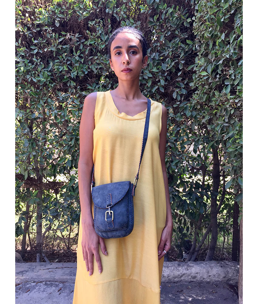Grey Genuine Leather Cross Bag handmade in Egypt & available at Jozee Boutique.