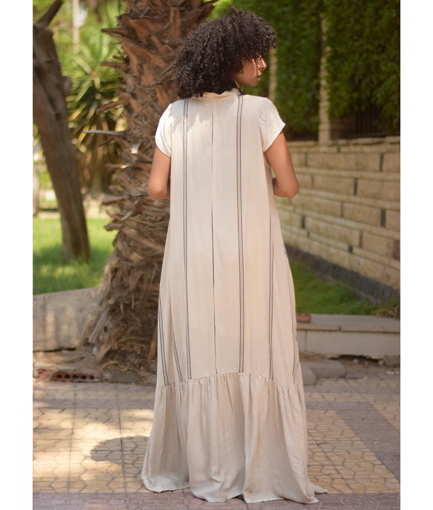 Off White Handwoven Ruffle Dress Handmade in Egypt & available at Jozee Boutique
