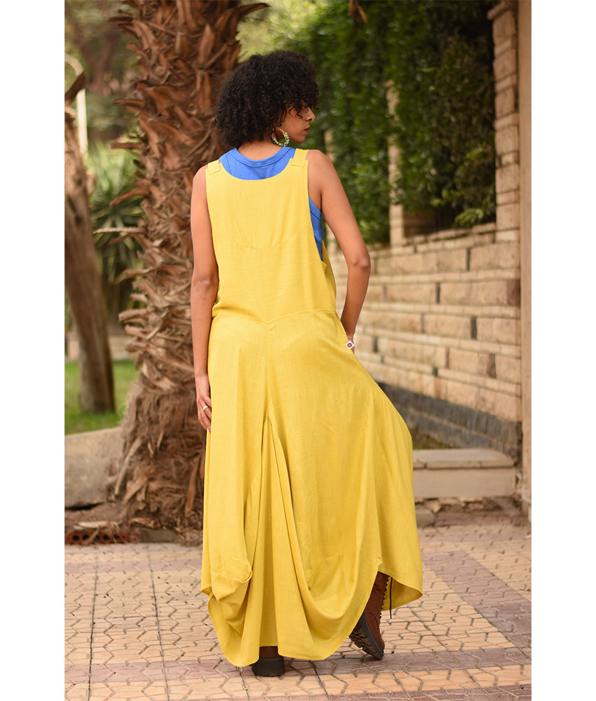 Mustard Linen Sleeveless Salodress handmade in Egypt & available at Jozee boutique