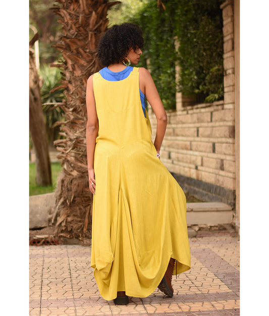 Mustard Linen Sleeveless Salodress handmade in Egypt & available at Jozee boutique