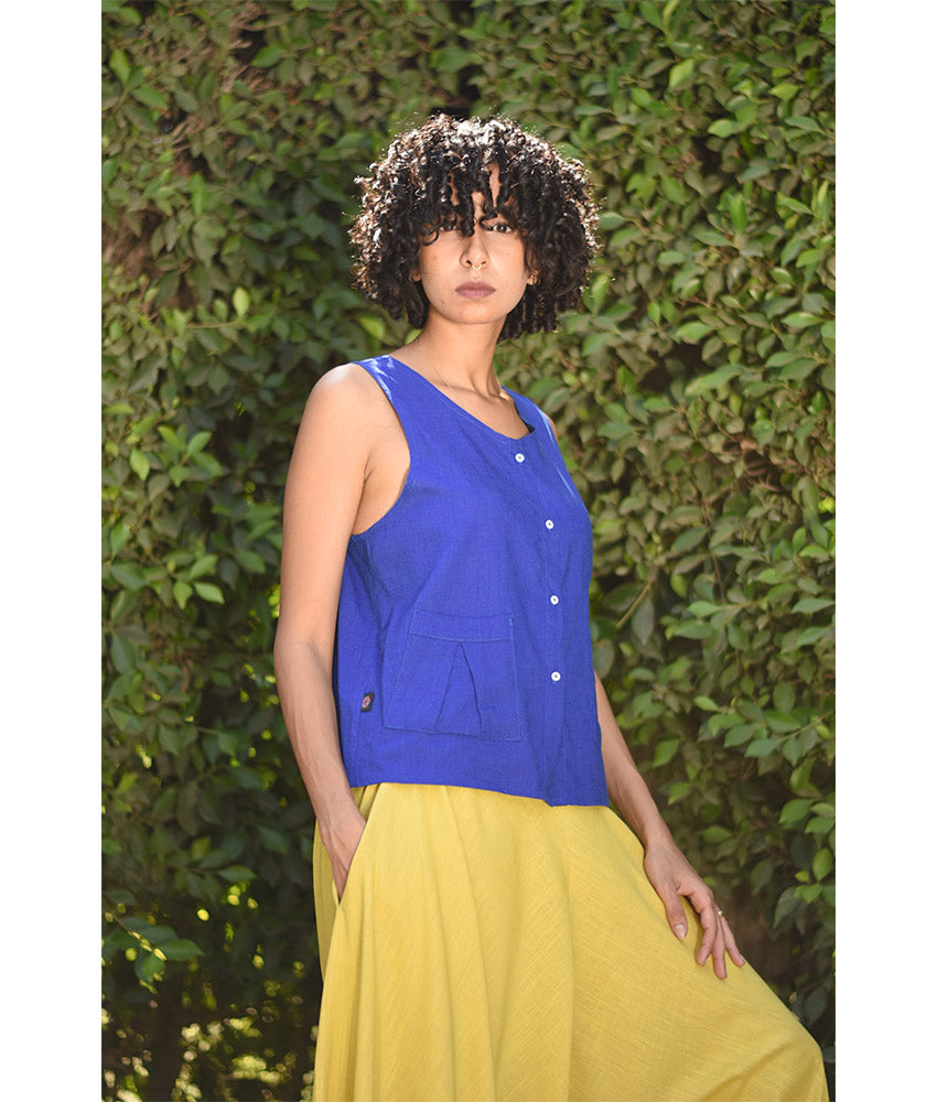 Electric Blue Linen Top handmade in Egypt & available in Jozee boutique