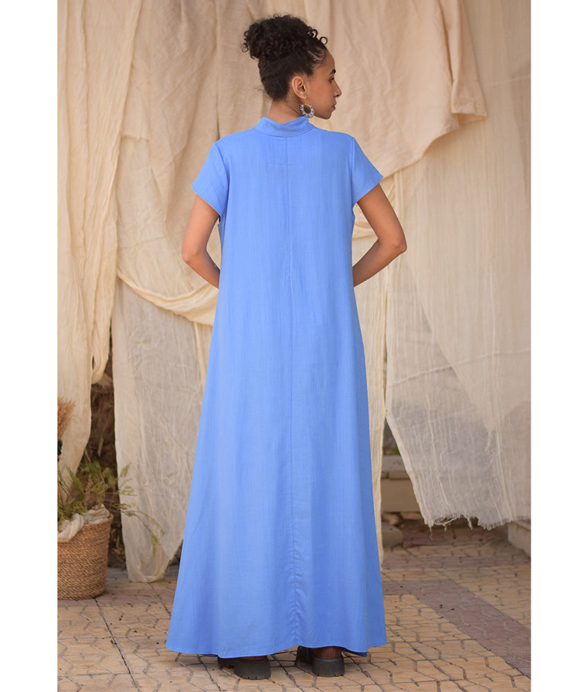Denim Blue Linen Japanese Dress made in Egypt & available in Jozee boutique