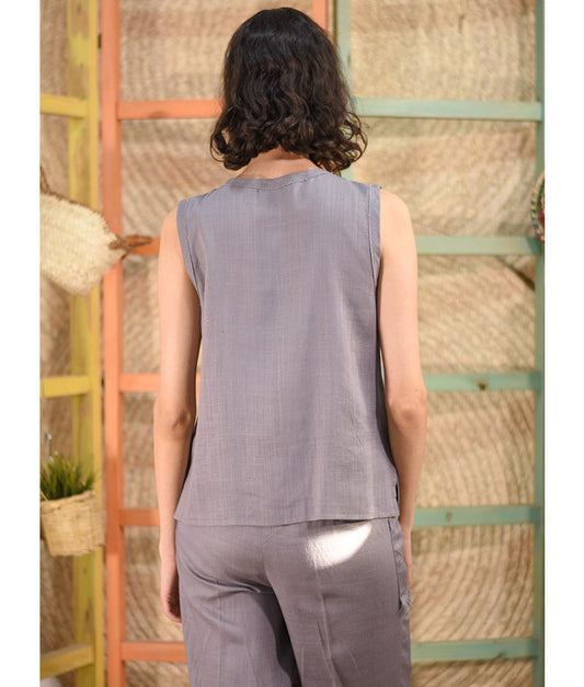 Grey Linen Top made in Egypt & available in Jozee boutique