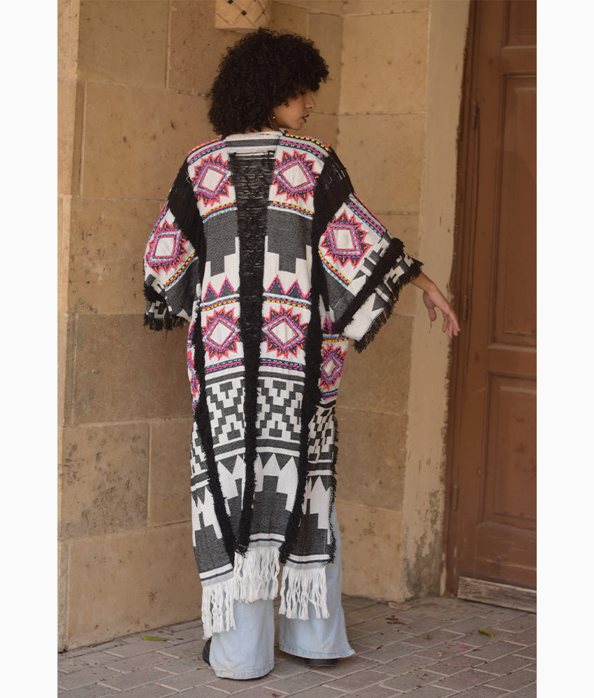 Black & White Beaded Kimono Handmade in Egypt & available at Jozee Boutique