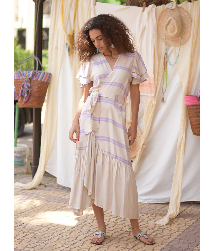 Beige & Purple Handwoven Spiral Dress handmade in Egypt & available at Jozee Boutique.