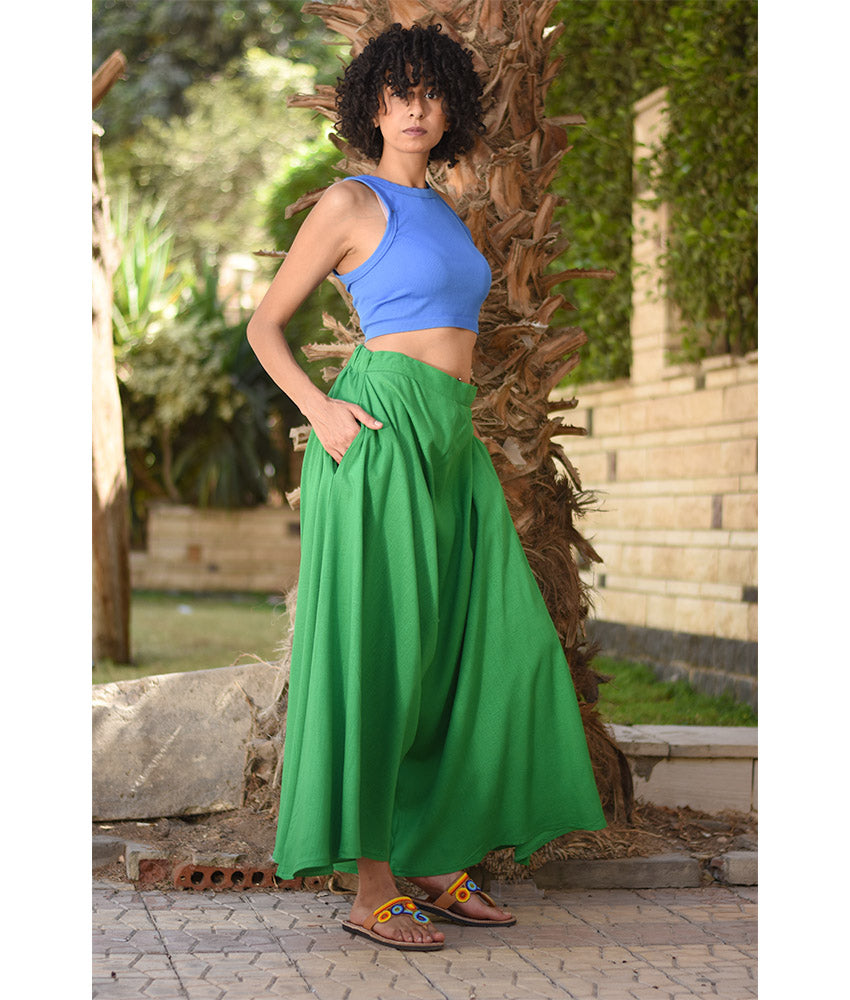 Green Flowy Pants handmade in Egypt & available in Jozee boutique