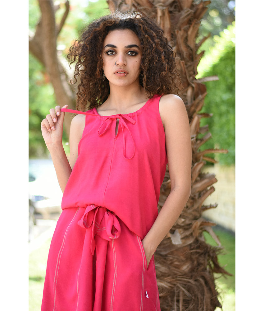 Fuchsia & Beige Adjustable Viscose Shorts handmade in Egypt & available in Jozee boutique