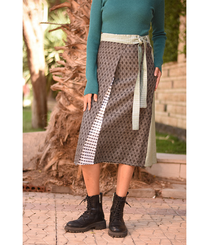 Multicolored Silk and Cotton Loom Woven Midi Wrap Skirt handmade in Egypt & available at Jozee Boutique.