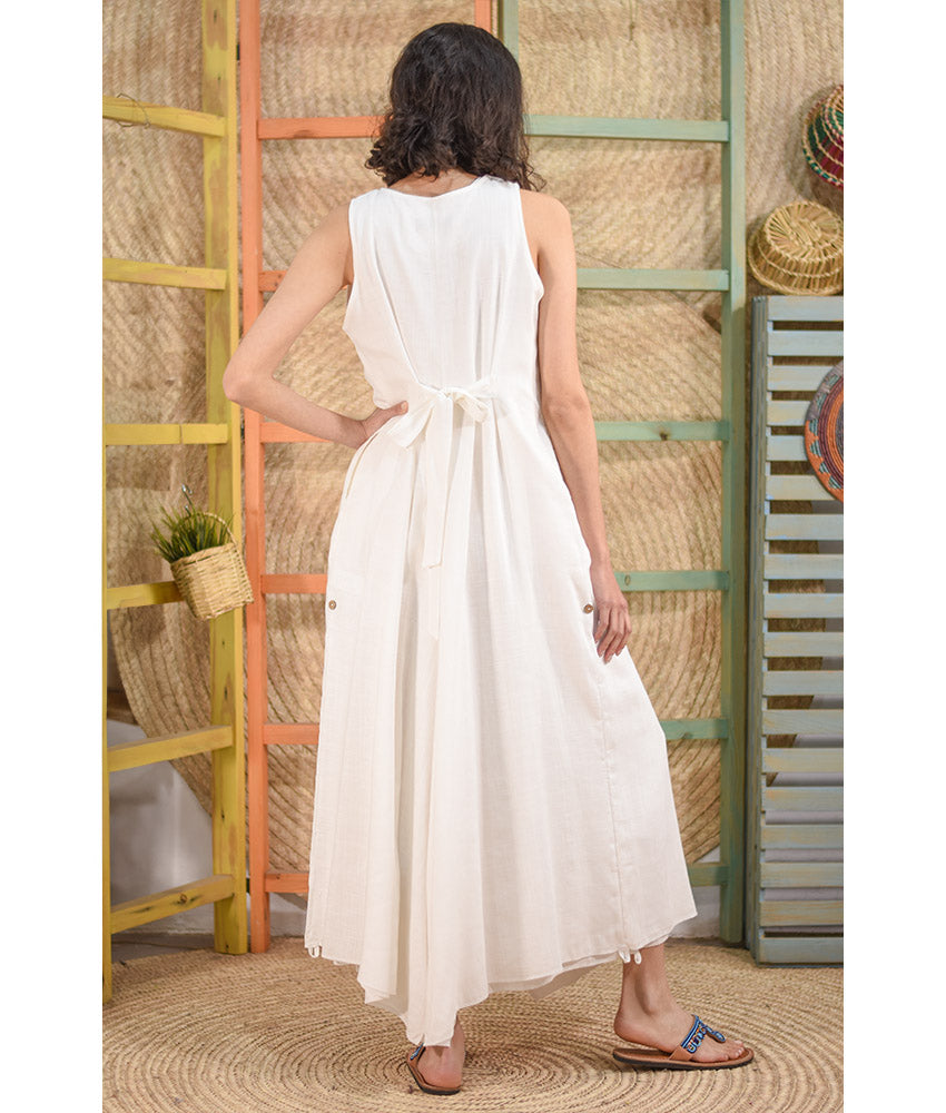White Linen Tent Dress With Side Buttons handmade in Egypt & available at Jozee boutique