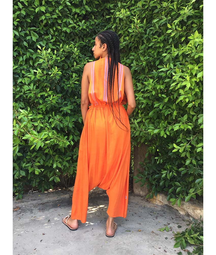 Orange Adjustable Viscose Jumpsuit handmade in Egypt & available in Jozee boutique