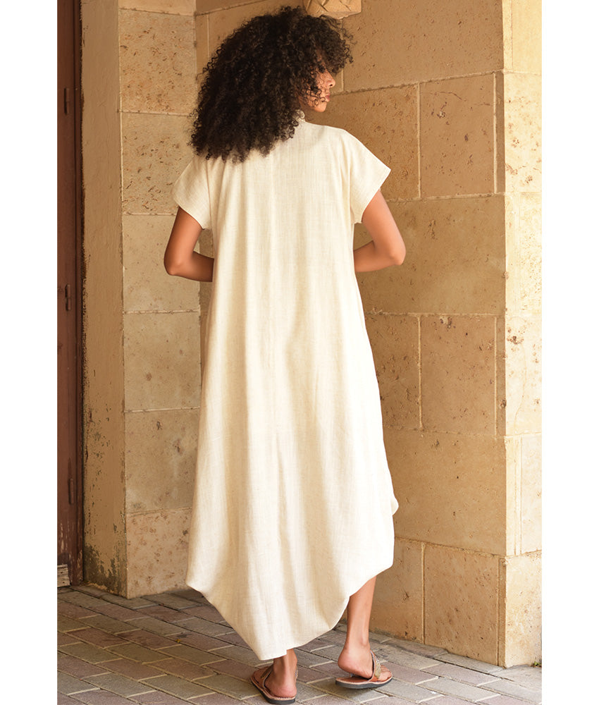 Off White Linen Adjustable Dress