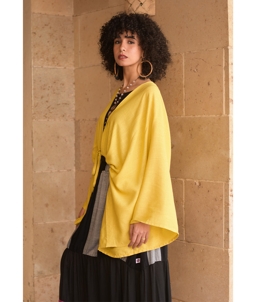 Mustard Linen Bolero made in Egypt & available at Jozee Boutique.