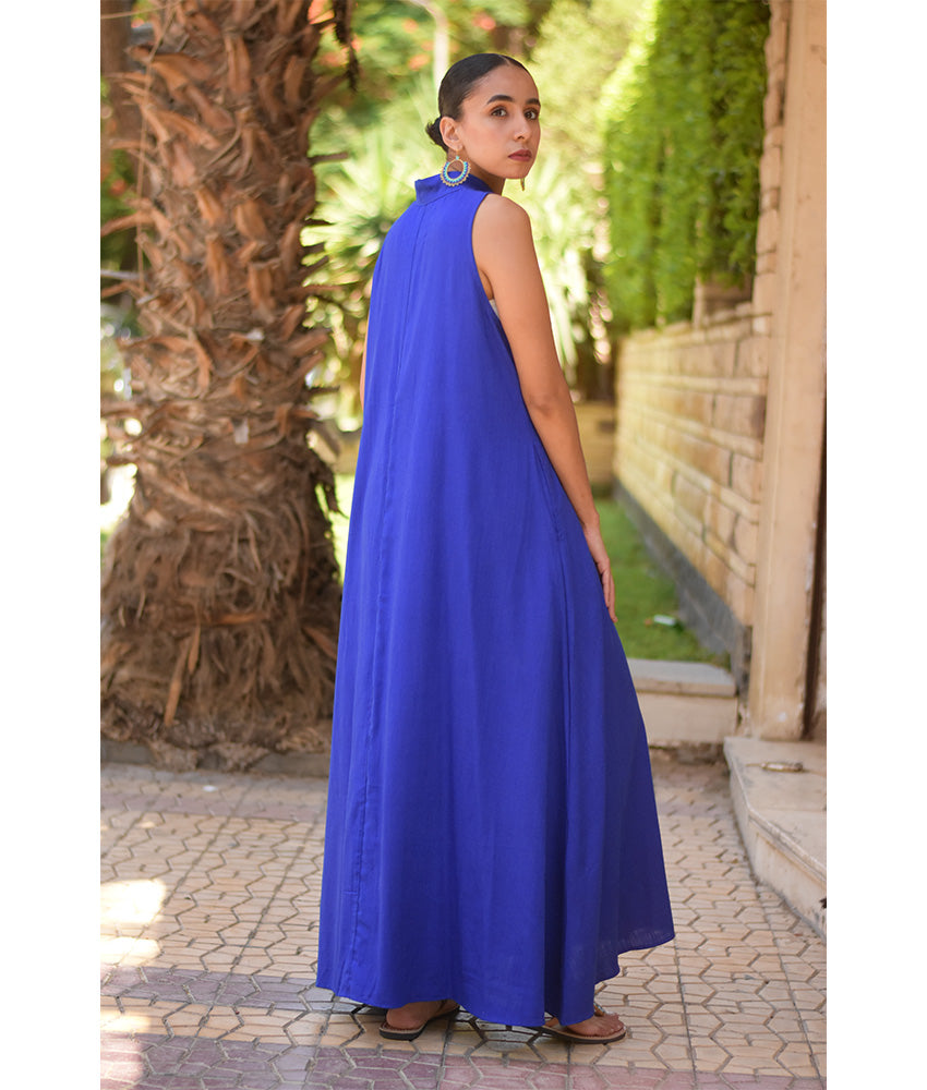 Electric blue Linen Japanese Dress made in Egypt & available in Jozee boutique