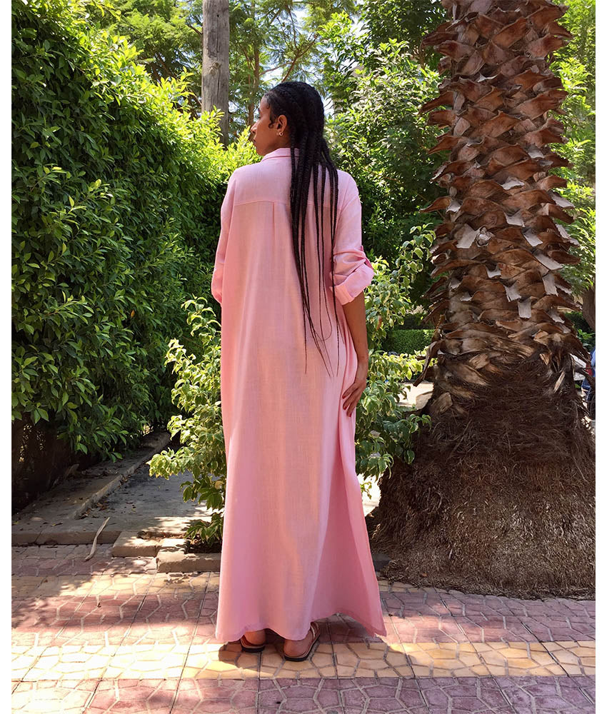 Powder Pink linen shirt dress handmade in Egypt & available in Jozee boutique
