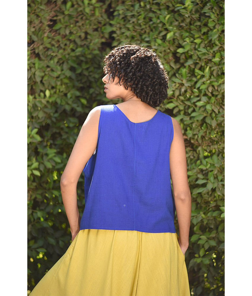 Electric Blue Linen Top handmade in Egypt & available in Jozee boutique
