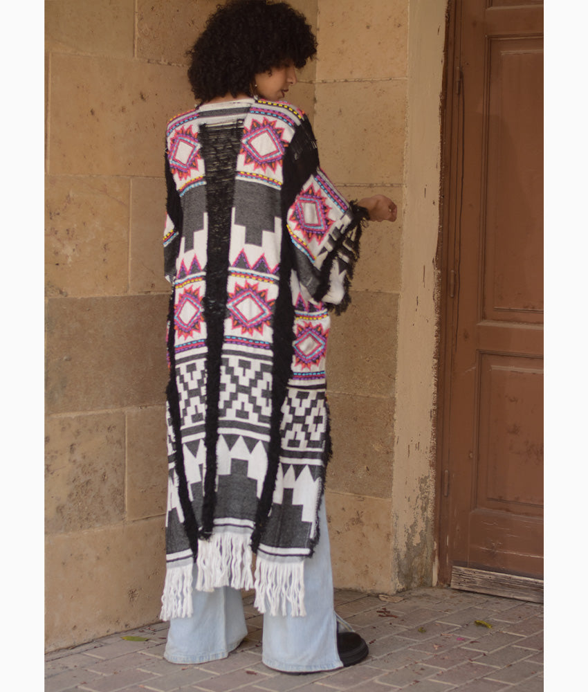 Black & White Beaded Kimono Handmade in Egypt & available at Jozee Boutique