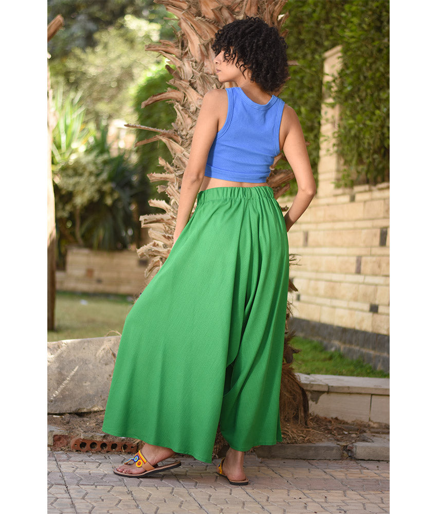 Green Flowy Pants handmade in Egypt & available in Jozee boutique