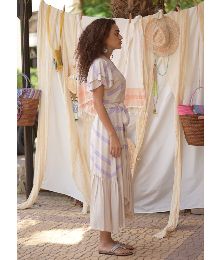 Beige & Purple Handwoven Spiral Dress handmade in Egypt & available at Jozee Boutique.