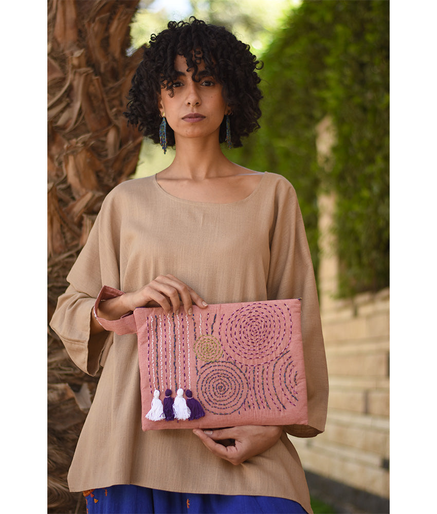 Saumon Embroidered Clutch handmade in Egypt & available at Jozee Boutique.