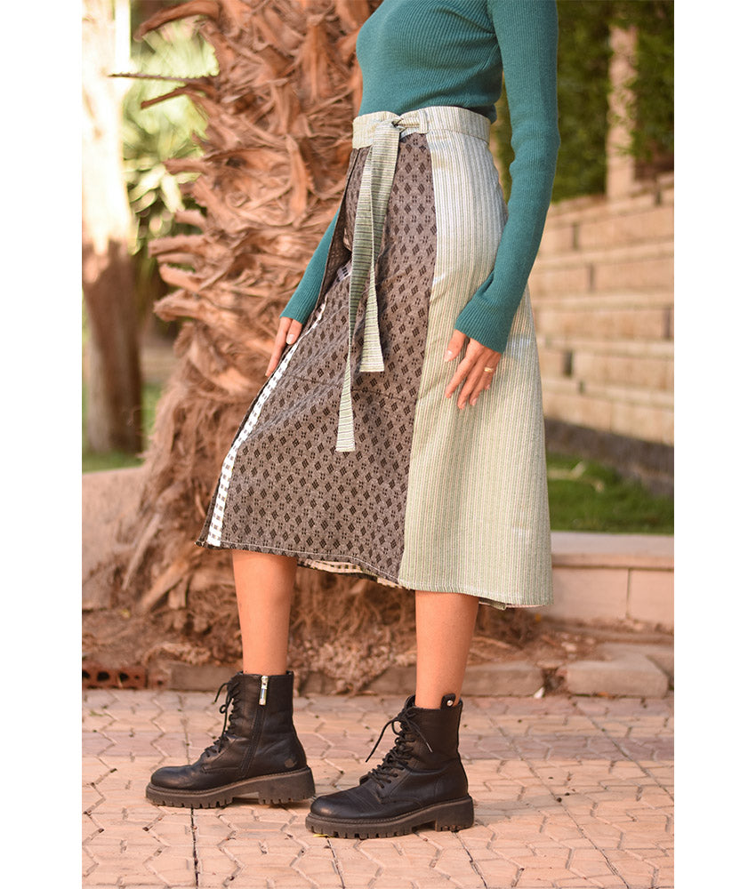 Multicolored Silk and Cotton Loom Woven Midi Wrap Skirt handmade in Egypt & available at Jozee Boutique.