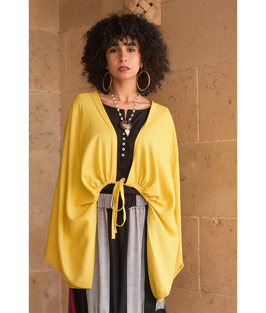 Mustard Linen Bolero made in Egypt & available at Jozee Boutique.