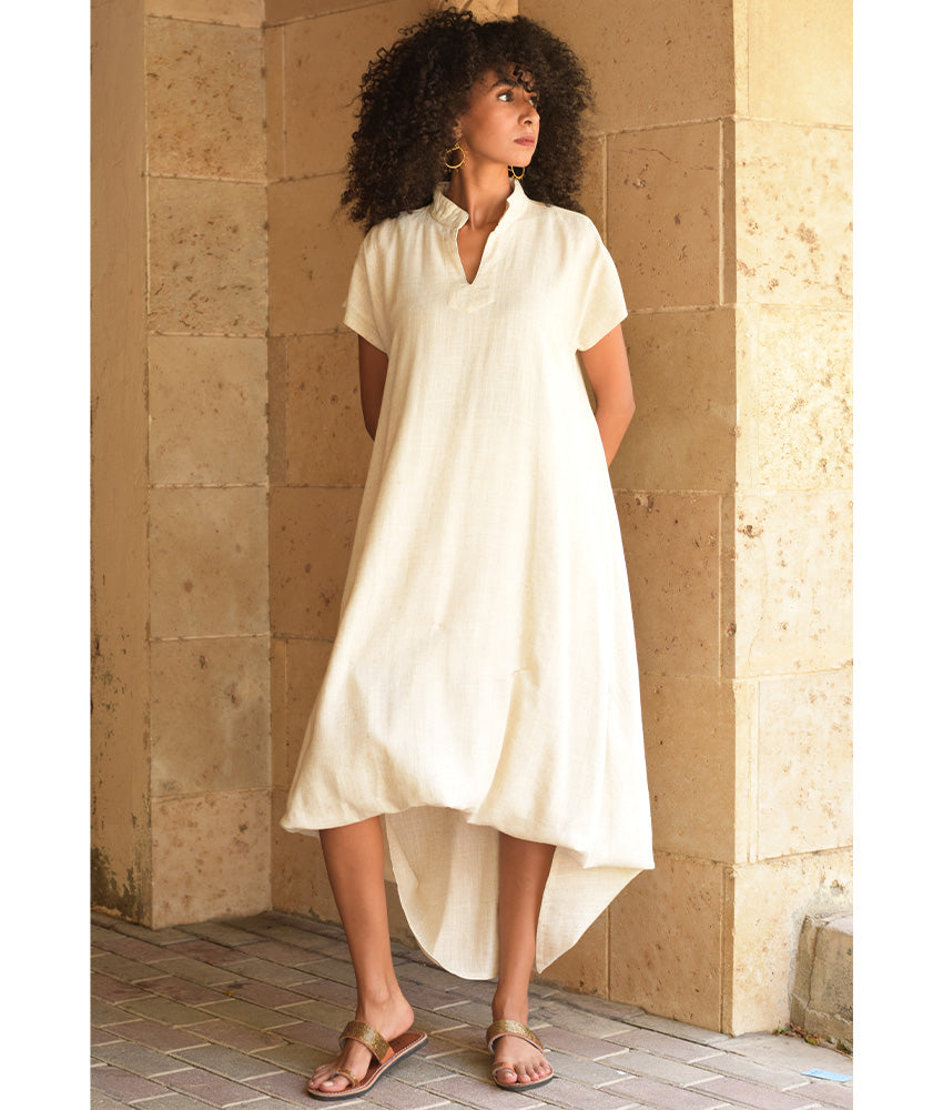 Off White Linen Adjustable Dress