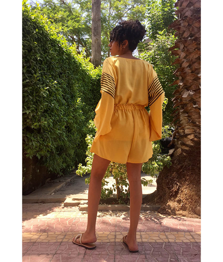 Yellow Adjustable Viscose Shorts handmade in Egypt & available in Jozee boutique